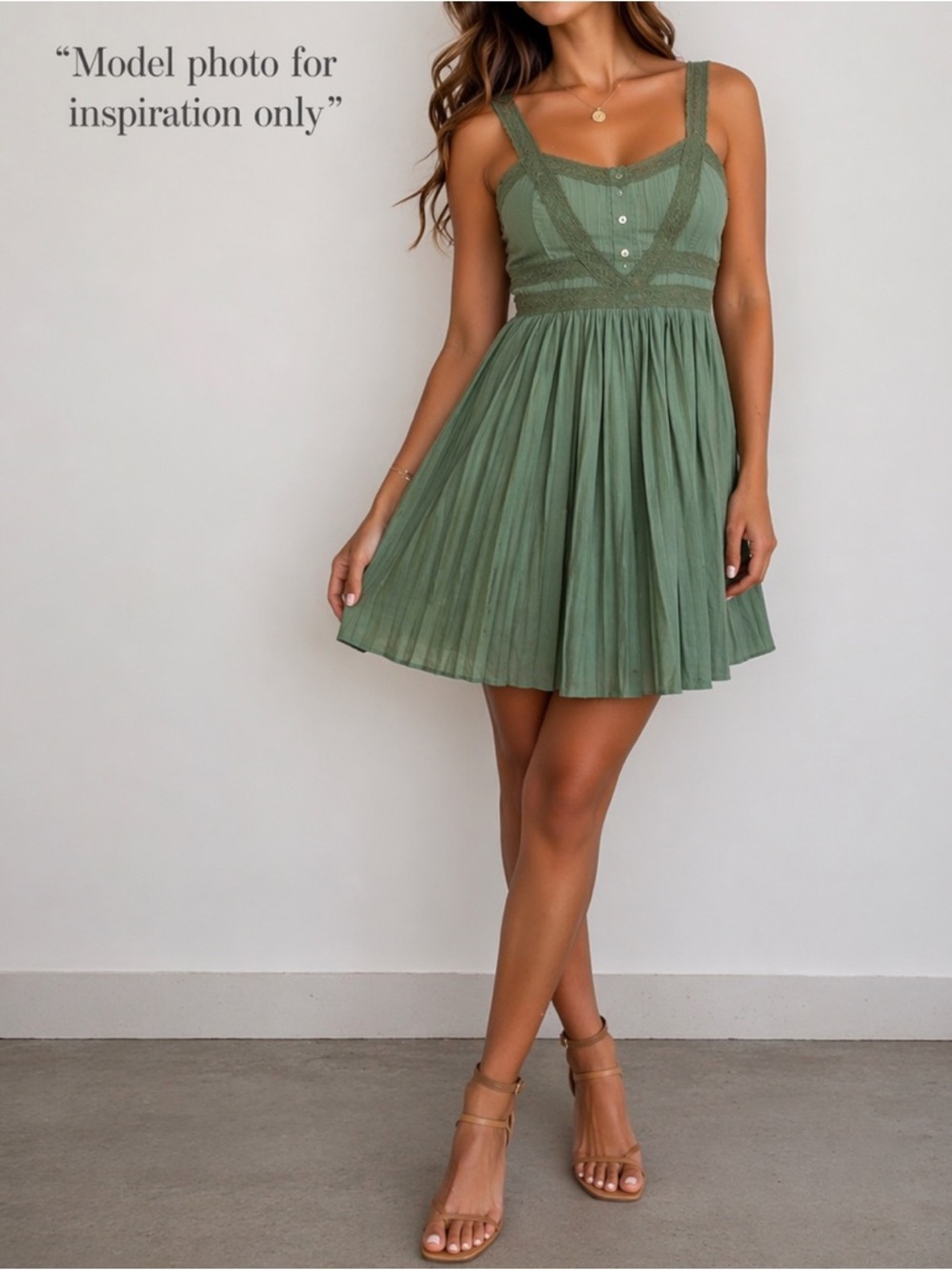 Matilda Jane Joanna Gaines Sage Green Boho Mini Dress Size M Lace Smocked